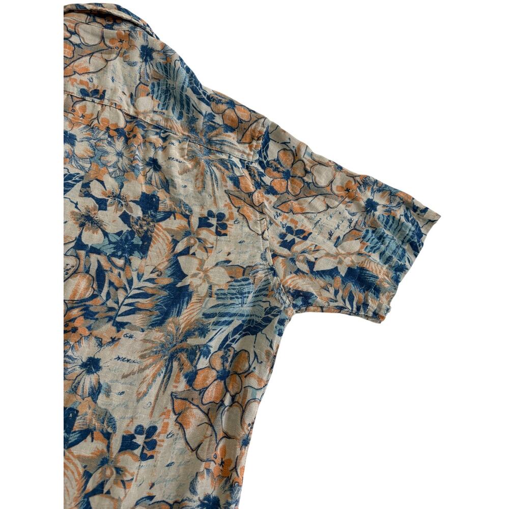 Margaritaville Hawaiian Shirt Silk Linen Blend Floral Mens Large Pink Blue Beach - Picture 10 of 16